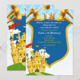 Blå Röd Guld Kunglig Prins Slott Födelsedagsfest Inbjudningar