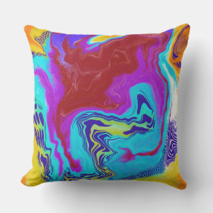 Blå, röd, gult Fluid Art Digital Pour Paeing Kudde