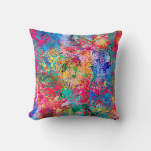 Blå röd Gult Grönt Rosa Teal Stänk Abstraction Kudde
