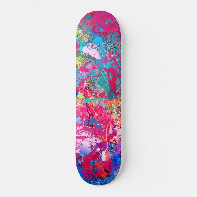Blå röd Gult Grönt Rosa Teal Stänk Abstraction Mini Skateboard Bräda 18,5 Cm (Framsida)