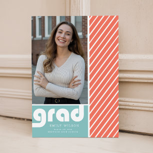 Blå Röd Minimal Grad Foto Examen Tacksamhet Vykort