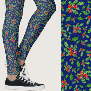 Blå, röd och grön jullyrka Mönstrad Leggings