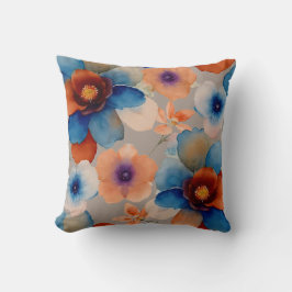 Blå, röd och orange Blommigt Kudde