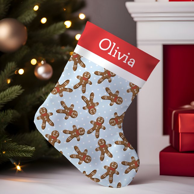 Blå, Röd, Och Vit Prickig Pepparkaksgubbe Liten Julstrumpa (Skapare uppladdad)