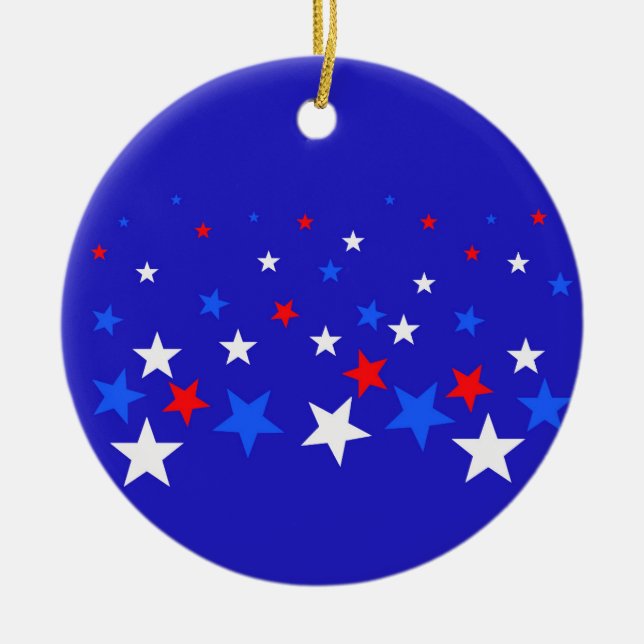 Blå, röd och vit stjärna Mönster Julgransprydnad Keramik (Framsidan)