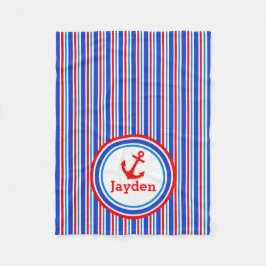 Blå, röd och vit, stripad namn-ankarfilt fleecefilt