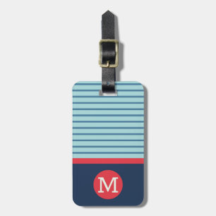 Blå Röd Rand Monogram Namn Adress Resväskemärke Bagagebricka