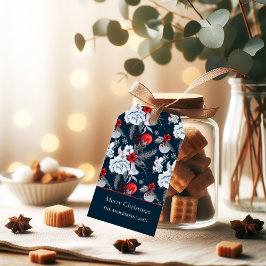 Blå Röd Silver Lövmönster God Jul Presentkort Presentetikett