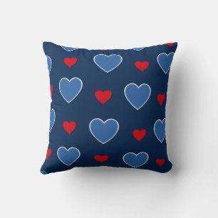 Blå Röd Söt Mysig Modern Romantisk Chic Hjärta Kudde