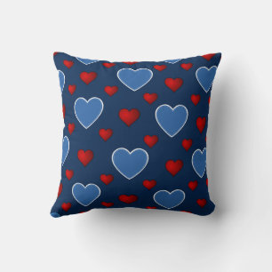 Blå Röd Söt Mysig Modern Romantisk Chic Hjärta  Kudde