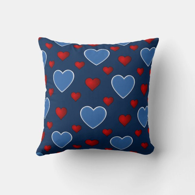 Blå Röd Söt Mysig Modern Romantisk Chic Hjärta  Kudde (Baksida)