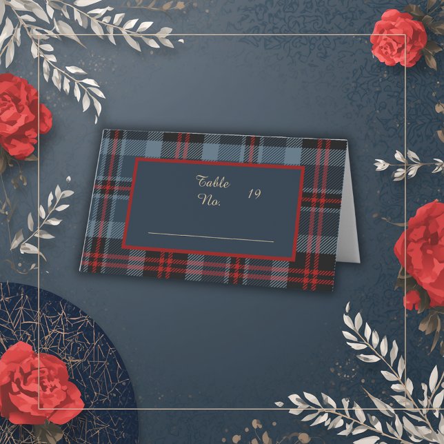 Blå röd svart-skotsk sartan mönster placeringskort (Skapare uppladdad)