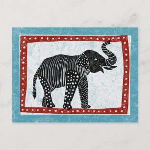 Blå röd svart svart, elefant vykort
