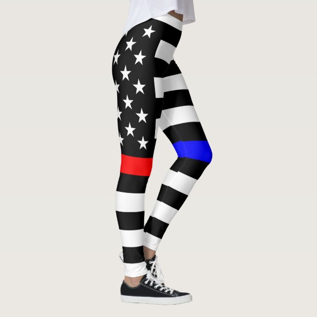 blå röd, tunn polisbrandsymbol usa leggings (Höger)
