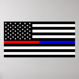 blå röd, tunn polisbrandsymbol usa poster