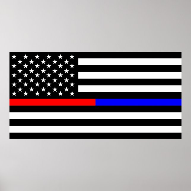 blå röd, tunn polisbrandsymbol usa poster (Framsidan)