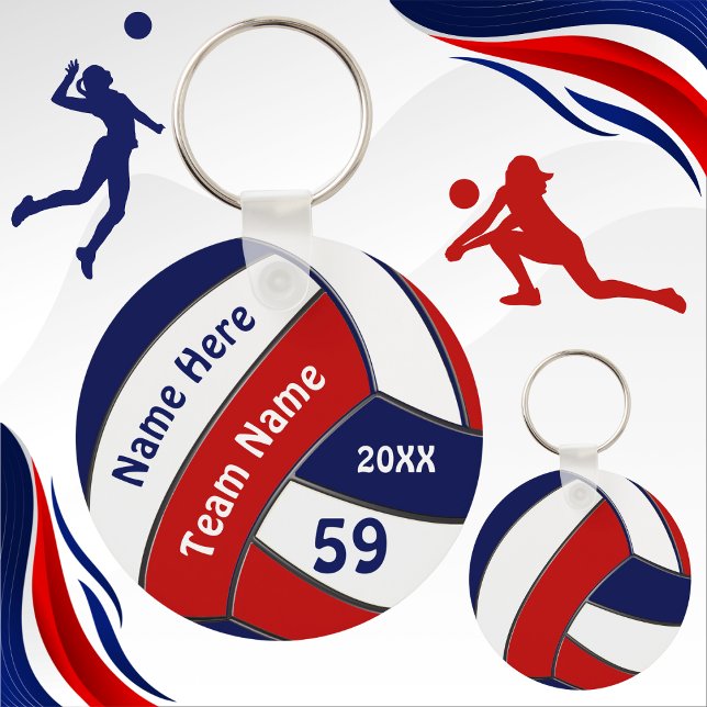 Blå, röd, vit, Volleyball Team Gift Ideas Nyckelring (Cheap Volleyball Souvenirs. Cheap volleyball gift ideas. Volleyball souvenirs BULK. Red White Blue.)
