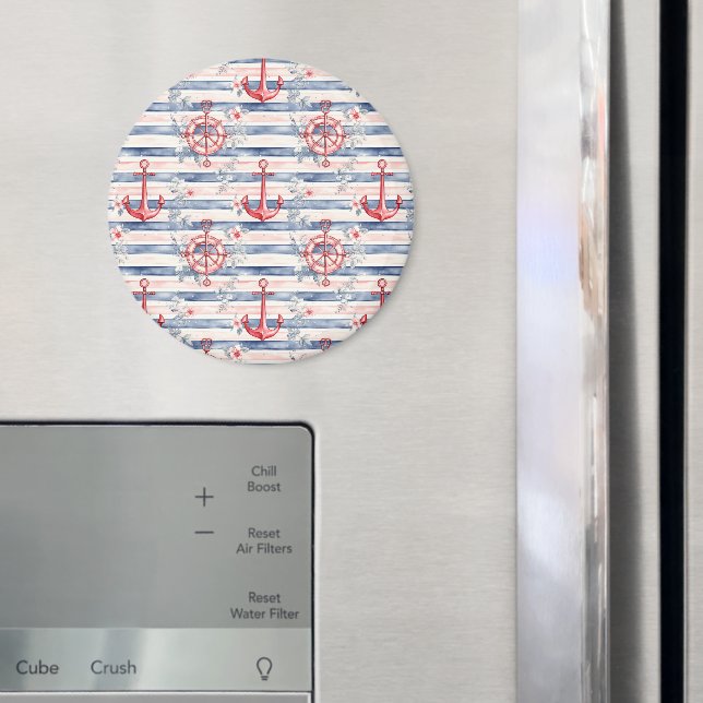 Blå Röda Ankare Blommig Ränder Strand  Magnet (In Situ (Fridge))