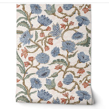Blå Röda Blommor Chinoiserie Chintz (L)