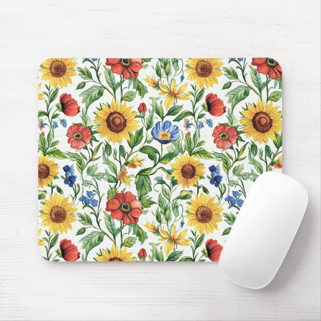 Blå Röda Gula Solrosor Italiensk Blomma Musmatta (Med mus)