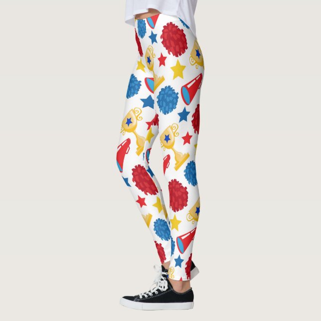 Blå Röda Gula Stjärnor Cheerleader Pom Poms Leggings (Vänster)