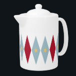 Blå röda Gulter med diamanter Retro MCM<br><div class="desc">Denna fantastiska moderna tekanna i mitten av århundradet har blå och röda diamanter med grädda stjärnor i färgaden. Det är ett underbart sätt att lägga till lite roligt i köket!</div>