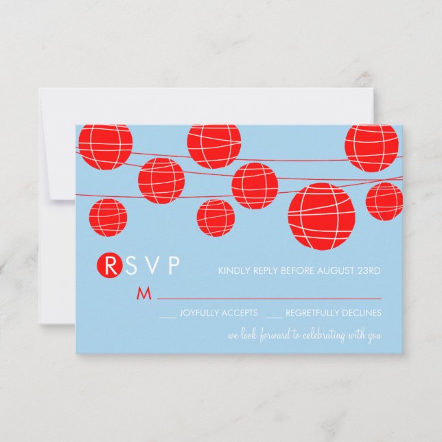 Blå & röda kinesiska papperslyktor RSVP-kort OSA Kort (Framsida)