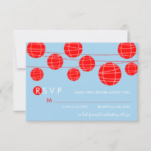 Blå & Röda Kinesiska Papperslyktor RSVP-kort OSA Kort
