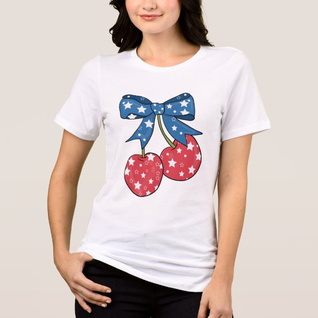 blå röda patriotiska körsbär med slinga t shirt (Framsida)