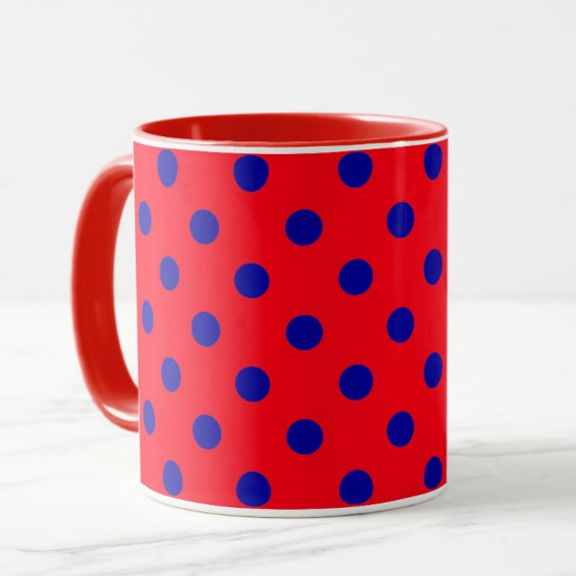 Blå röda prickar mönsterdesign  mugg (Skapare uppladdad)