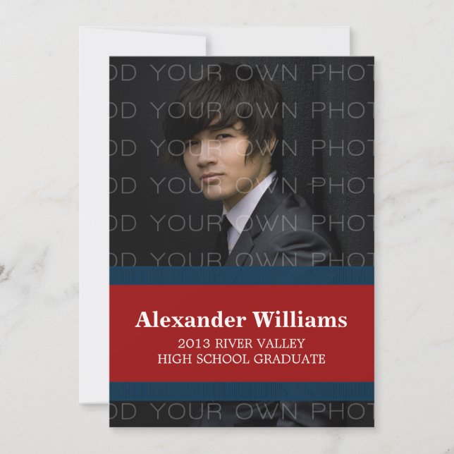 Blå/Röda skolan Färg Rand Grad Inbjudan (Framsida)