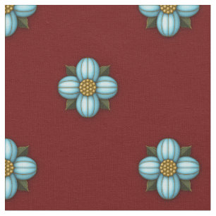 Blå rödblommor på Mörk Red Tyg