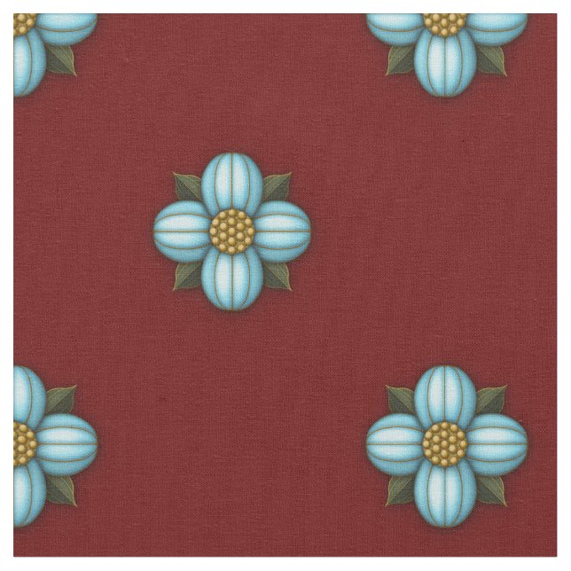 Blå rödblommor på Mörk Red Tyg (Närbild)