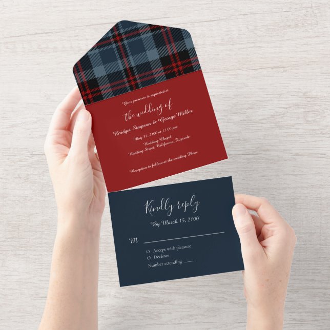 Blå rödfläckig bröllop celtic tartan plaid (Avrivbar del)