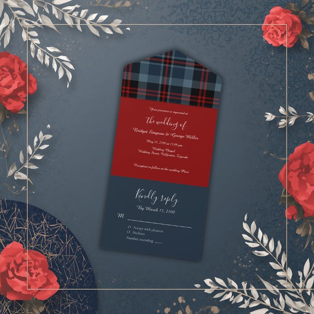 Blå rödfläckig bröllop celtic tartan plaid (Skapare uppladdad)