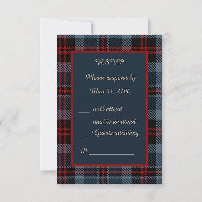 Blå rödfläckig bröllop celtic tartan plaid OSA kort (Framsida)