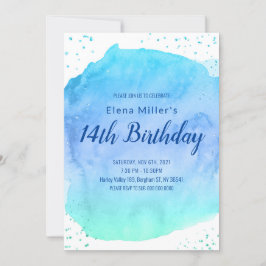 Blå rodnad vattenfärg stroke guld glitter inbjudningar