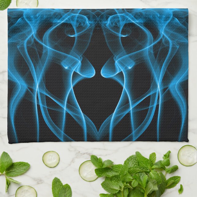 Blå rök Symmetrisk minimalistisk svart Kökshandduk (Vikta)