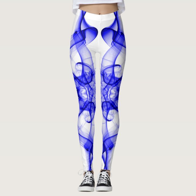 Blå Rök Symmetrisk Minimalistisk Vit Leggings (Framsida)