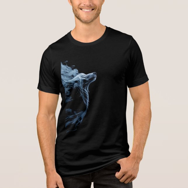 Blå Rök Varg T-Shirt | Mystisk Varg Grafisk Design (Framsida)