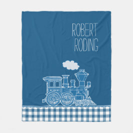 Blå rökpuffande ångtåg whimsy grafik fleecefilt