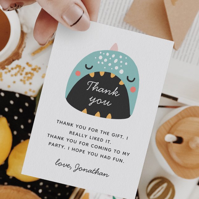 Blå rolig dinosaurie. Dino bebis / barnkalas Tack Kort (Skapare uppladdad)