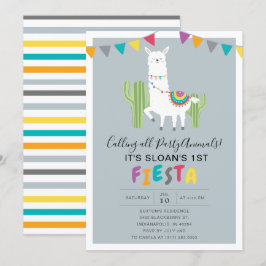 Blå Rolig Lama Fiesta Födelsedagsfest Inbjudningar