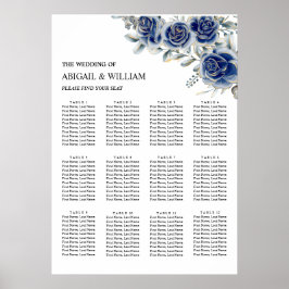 Blå romantisk blomsterbröllops sittplatskarta affi poster