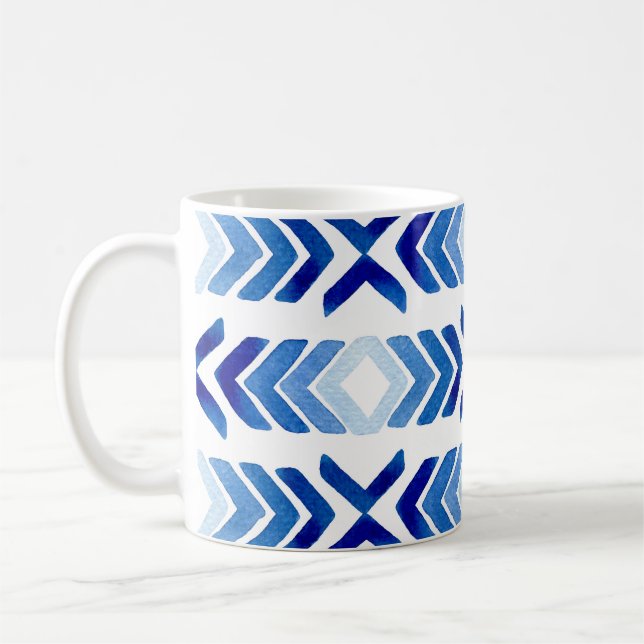 Blå rombusspilar vattenfärg Mönster Kaffemugg (Vänster)