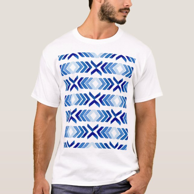 Blå rombusspilar vattenfärg Mönster T Shirt (Framsida)
