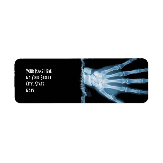 Blå röntgenstråleReturetiketter av Skeleton Hand Returadress Etikett (Framsidan)