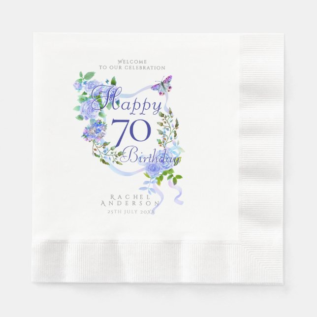 Blå Ros Band 70-årsdag Pappersservett (Framsidan)