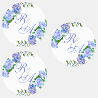 Blå Ros Band Monogram Bröllopsinbjudan Klistermärke