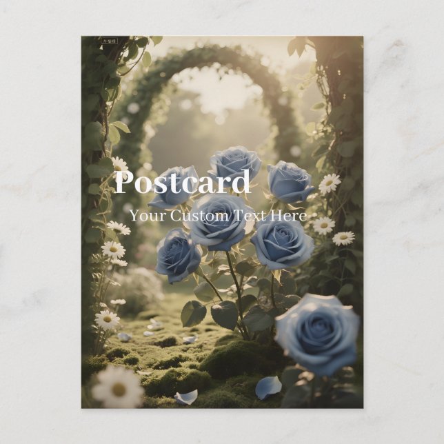 Blå Ros Blommar – Elegant Romantisk Meddelande Vykort (Framsida)